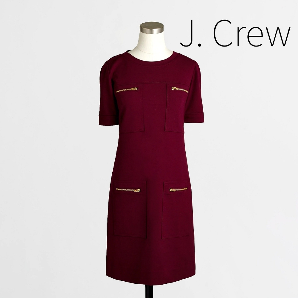 J. Crew Burgundy Zipper Ponte Knit Dress